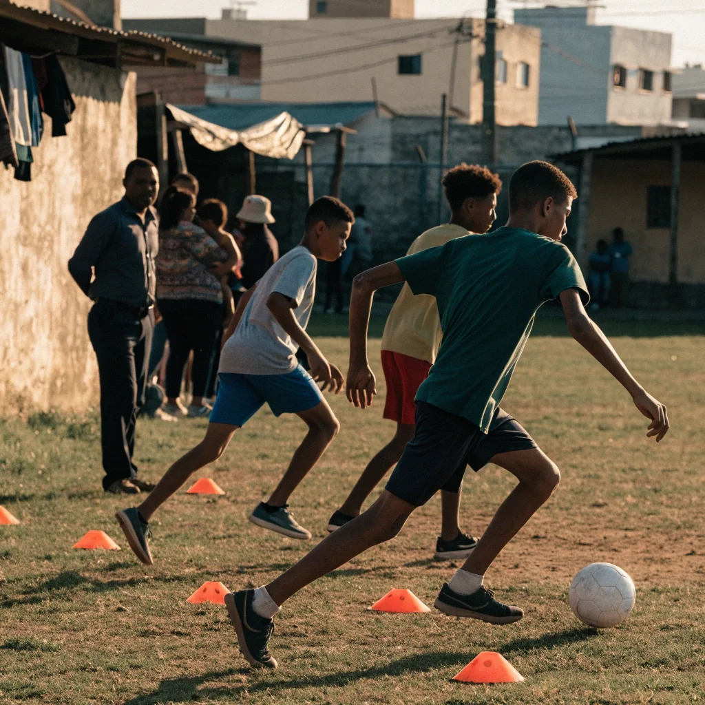 Jóvenes en una sesión de desarrollo de fútbol comunitario en República Dominicana